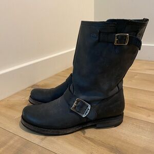 Frye Black Leather Combat Boots
